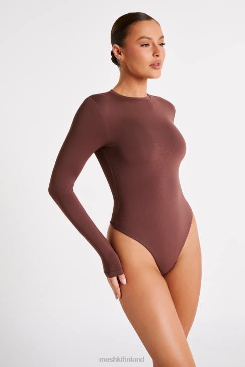 Meshki Delilah kierrätetystä nylonista valmistettu pitkähihainen pyöreäkauluksinen body 40RL774 vaatetus mokka
