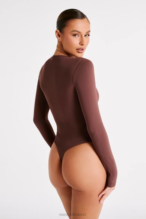 Meshki Delilah kierrätetystä nylonista valmistettu pitkähihainen pyöreäkauluksinen body 40RL774 vaatetus mokka