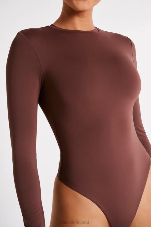 Meshki Delilah kierrätetystä nylonista valmistettu pitkähihainen pyöreäkauluksinen body 40RL774 vaatetus mokka