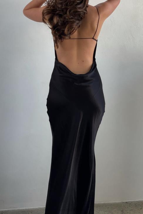 Meshki sadie maxi satiini riimu rypytetty slip mekko 40RL629 vaatetus musta