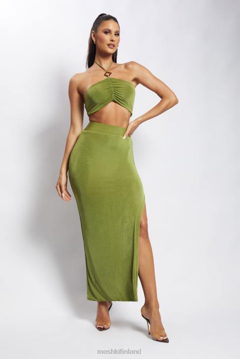Meshki alizeh ruched halter crop top 40RL1203 vaatetus vihreä
