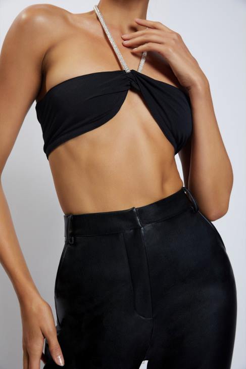 Meshki lea diamante ketju riimu kaula crop top 40RL1132 vaatetus musta