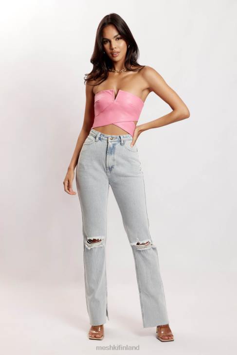 Meshki perrie keinonahka leikattu crop toppi 40RL1171 vaatetus vaaleanpunainen