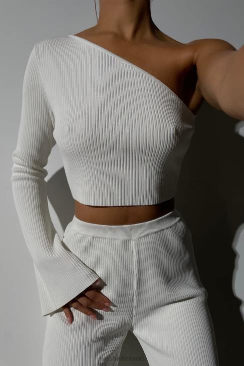 Meshki rue one shoulder flare sleeve crop toppi 40RL974 vaatetus valkoinen