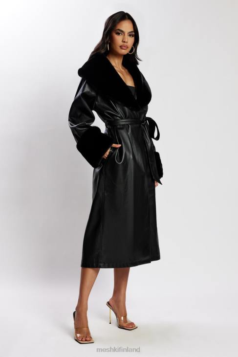 Meshki rebekah oversize pu-trenssitakki turkisreunuksella 40RL1647 vaatetus musta