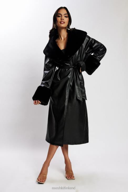 Meshki rebekah oversize pu-trenssitakki turkisreunuksella 40RL1647 vaatetus musta